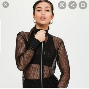 Black fishnet bomber jacket